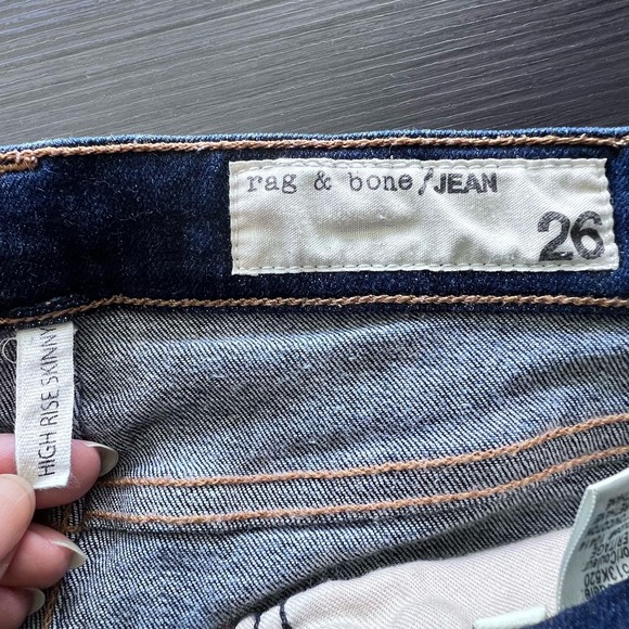 Rag & Bone Jeans Womens 26 High Rise‎ Skinny Dark Blue Wash Stretch Pockets Belt - Picture 14 of 16